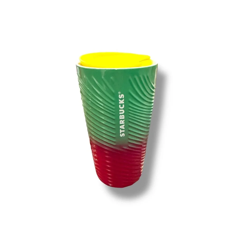Starbucks Spring Petunia Ceramic Tumbler 12 oz Green Red Reusable Coffee Cup Lid